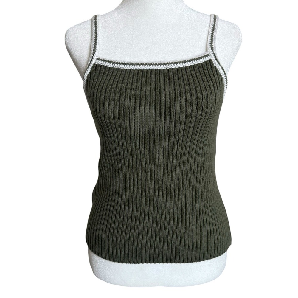 Vintage 90s Y2K GAP Ribbed Sweater Tank Top Cami Size Small Cotton Olive Green